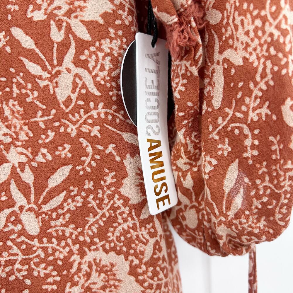 Amuse Society Costello Fringe Mini Dress NWT Size M Boho Tassel Floral Vacation - Picture 13 of 13
